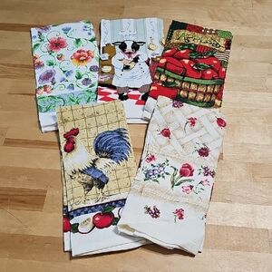 3 for $10 🧺 Set of 5 Farmhouse Kitchen Dish Towels New Fruit Rooster Cow